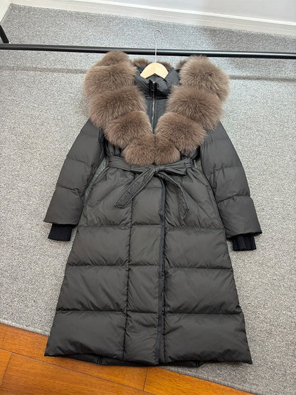 Janveny New Winter Long Hooded Puffer Jacket Women Warm Thickened Real Fox Fur Collar White Goose Down Jacket Waterproof Parkas
