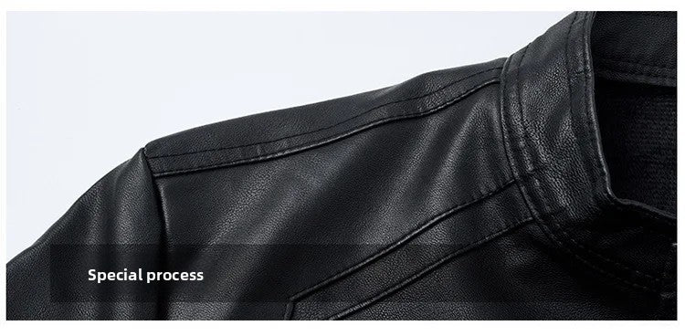 Men's Biker Leather Jacket Autumn Winter Thickened Fleece Casual Versatile Slim Fit Large Size PU Leather Coat