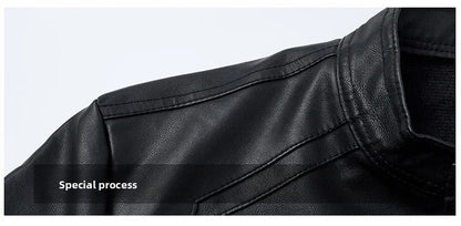 Men's Biker Leather Jacket Autumn Winter Thickened Fleece Casual Versatile Slim Fit Large Size PU Leather Coat