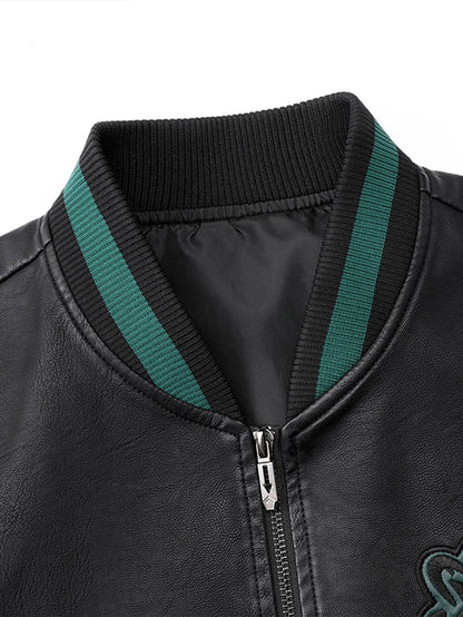 Men'S Baseball Jacket - Windproof Warm Coat with Zipper Closure, Brown & Green Accent Jacket, Non-Stretch Shell for Casual Outer