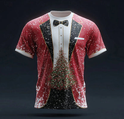 2025 Christmas Men's T-shirt Clothing Fashion Christmas Tree Graphic Print T-shirts New Large Size Short Sleeve T Shirt For Men