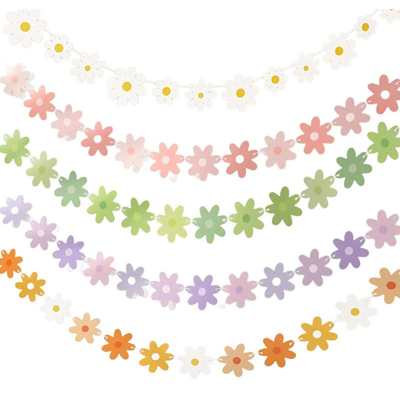 Daisy Flower Paper Banner Hat Cake Toppers Kids Girl Birthday Daisy Theme Party Decorations Hanging Bunting Garland Supplies