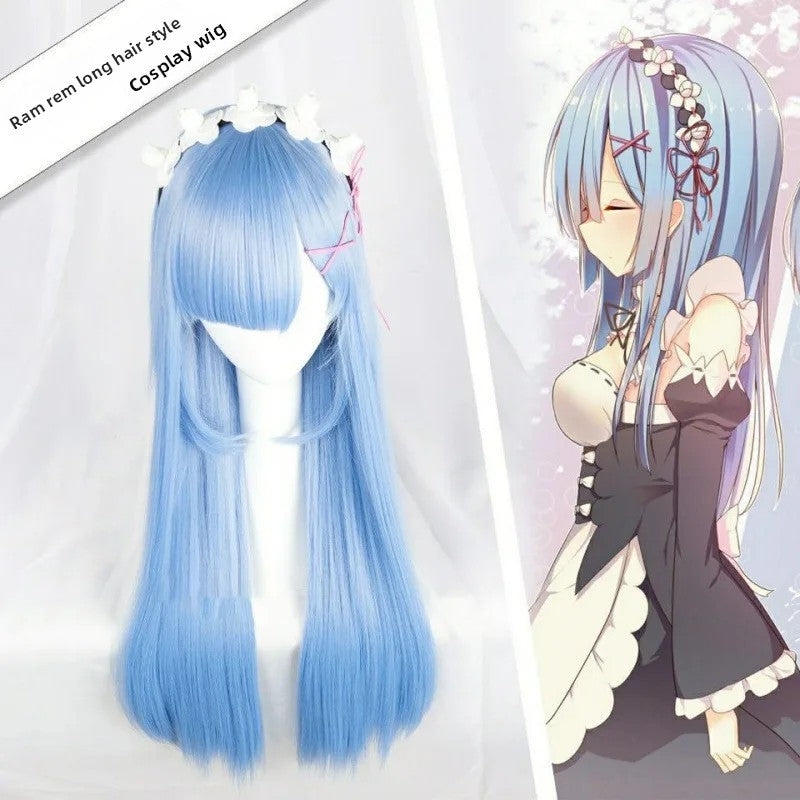 Peruca Ram Rem Cosplay de Cabelo Liso Longo para Anime Shows e Convenções Fabricante Chinês de Alta Qualidade Origem