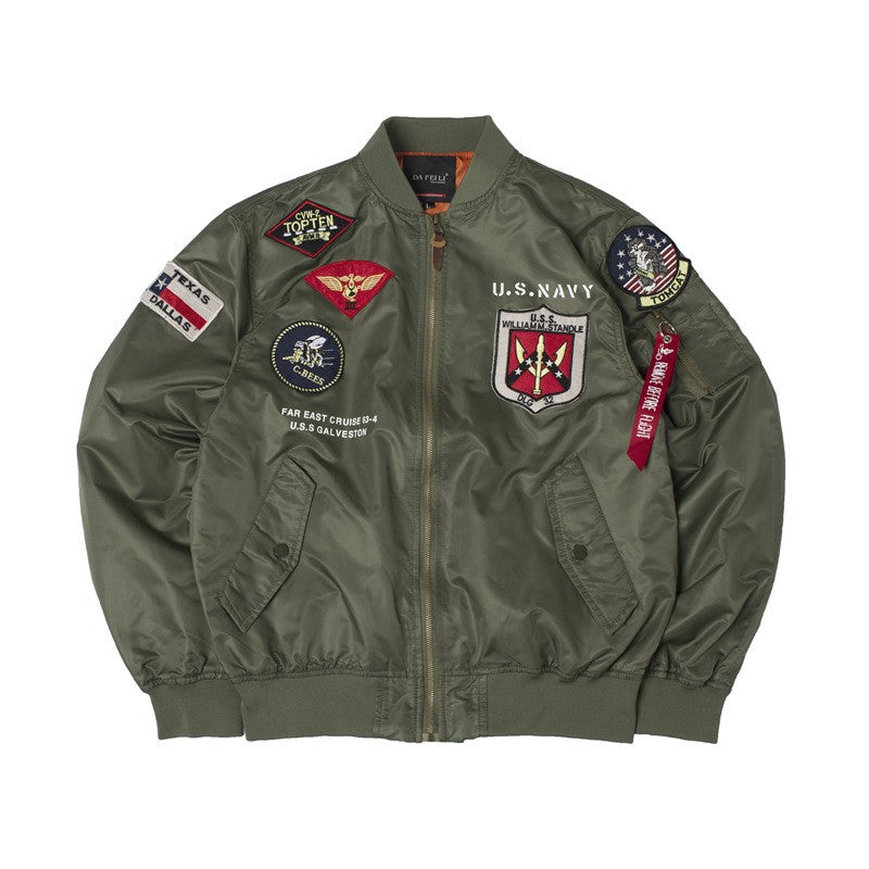High Quality Military Fashion Casual Boy Youth Lightweight Top Gun Patch Embriodey Streetwear Ma1 Satin Flight Bomber Jacket Men