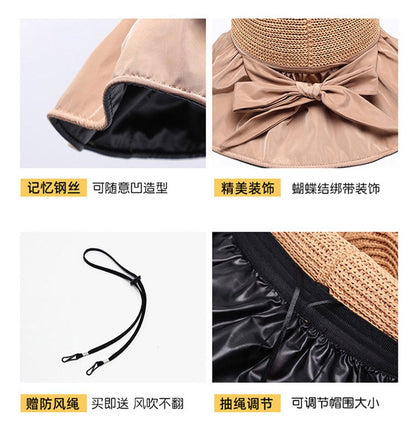 Summer Sun hat women's straw woven anti ultraviolet sun visor hat with big brim seaside black glue breathable Bucket hat sun hat