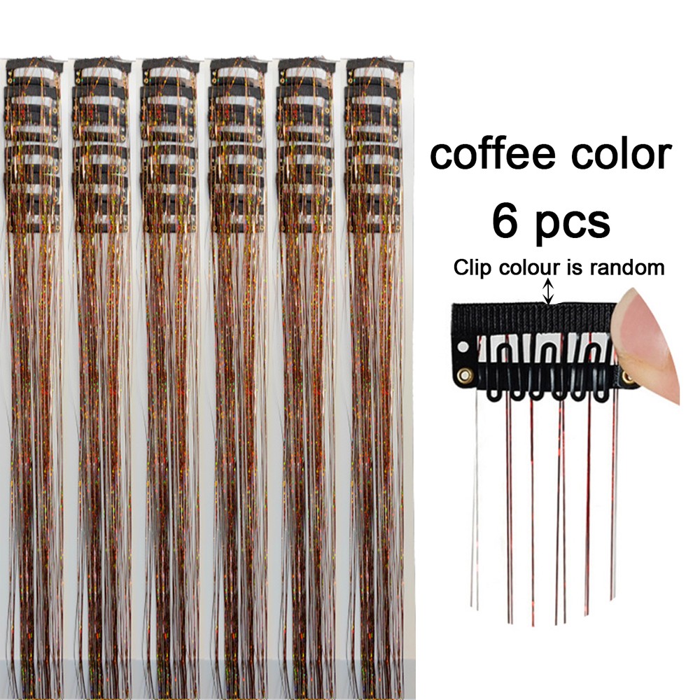 6 peças de extensões de cabelo com presilha Tinsel, pacote com 6 peças de Tinsel para cabelo de 20 polegadas, extensões de cabelo com glitter resistentes ao calor