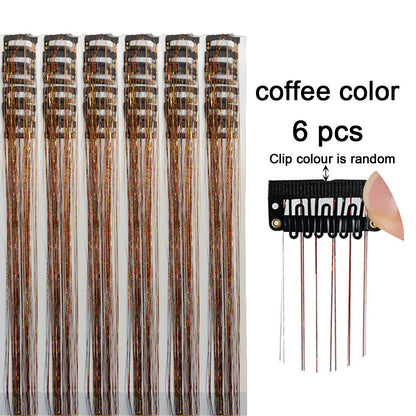 6 peças de extensões de cabelo com presilha Tinsel, pacote com 6 peças de Tinsel para cabelo de 20 polegadas, extensões de cabelo com glitter resistentes ao calor