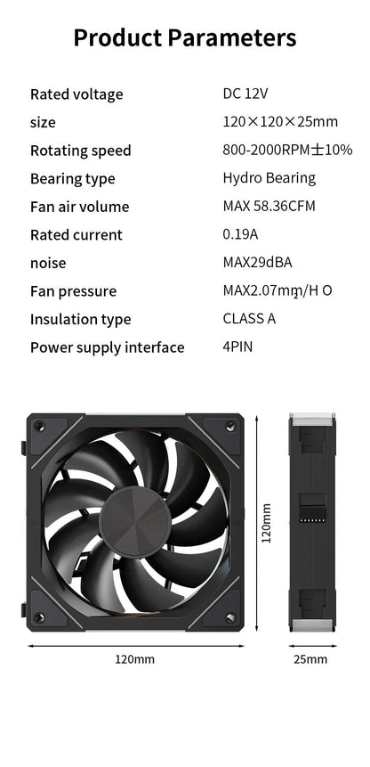 TEUCER JM-5 Case Fan 120mm 5V 3Pin ARGB Mirror Light Effect Cooling Fan PWM 800 to 2000RPM CD Texture Water Cooling Radiator Fan