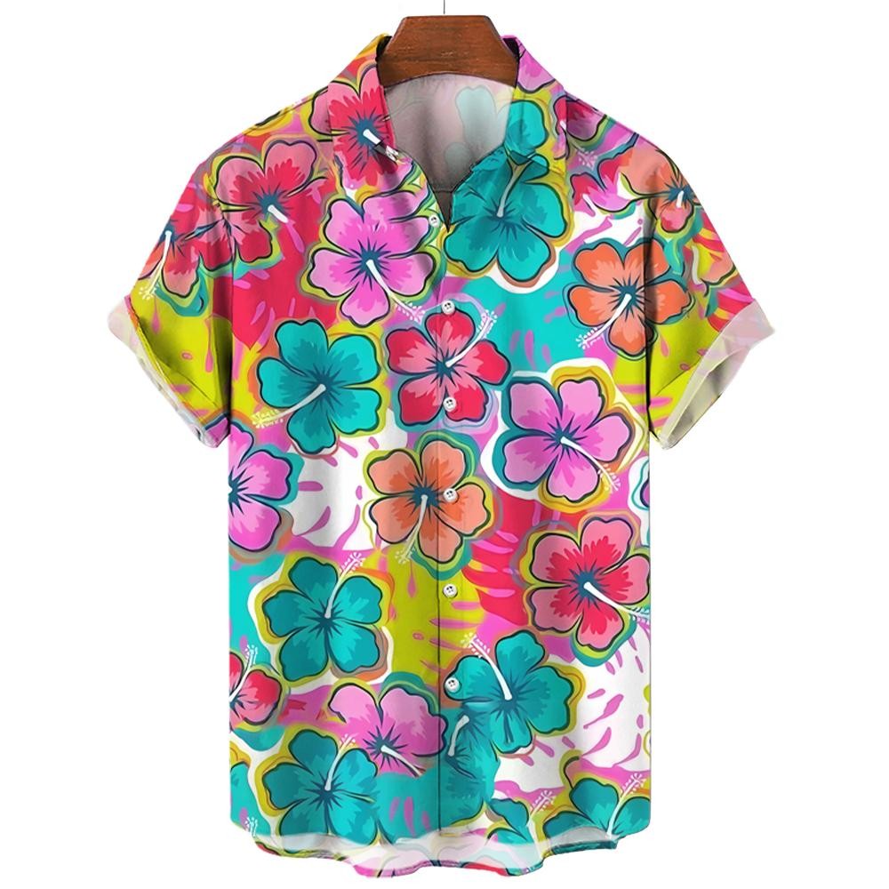 Men's Shirt Summer New Hawaiian Shirt Casual Shirt Beach Shirt Short Sleeve Flower Plant Lapel Hawaiian Holiday Clothing Apparel