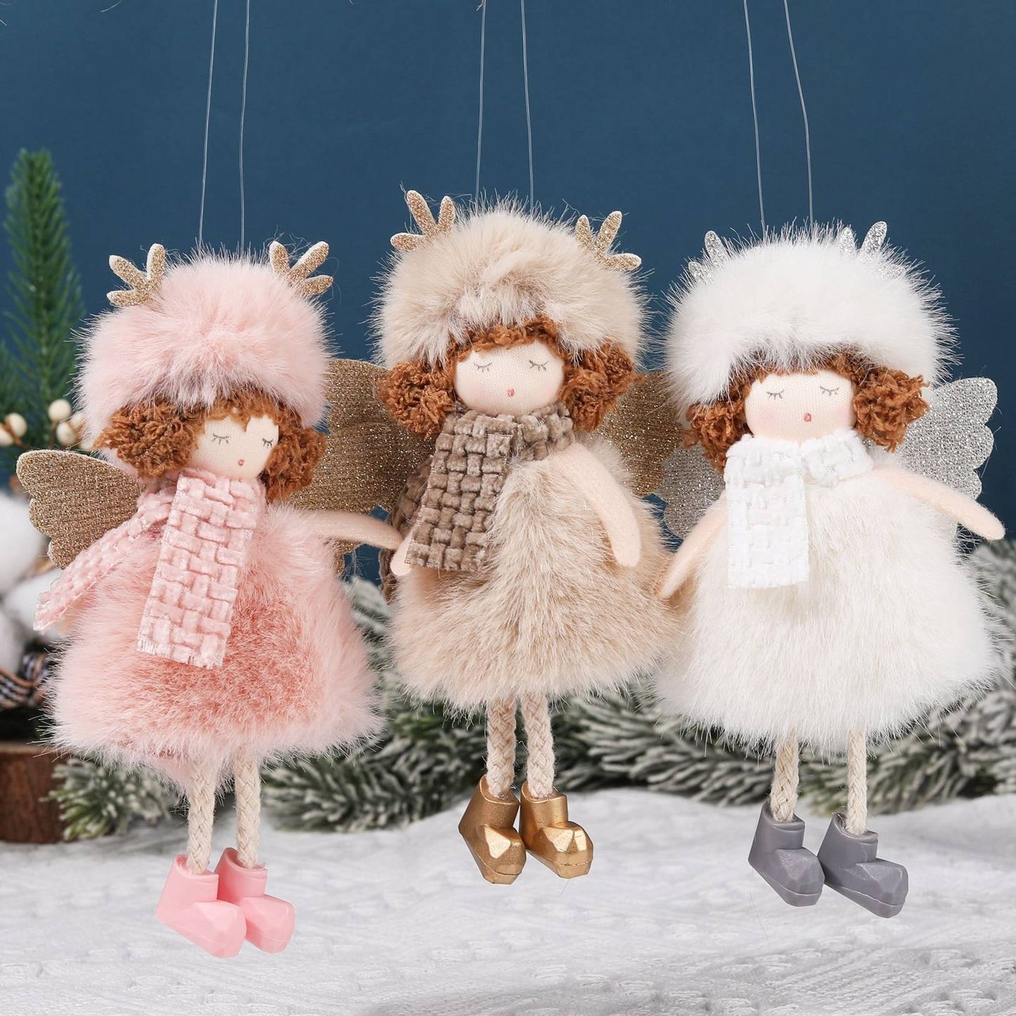 Christmas plush antlers angel girl pendant Christmas tree pendant creative doll pendant gift