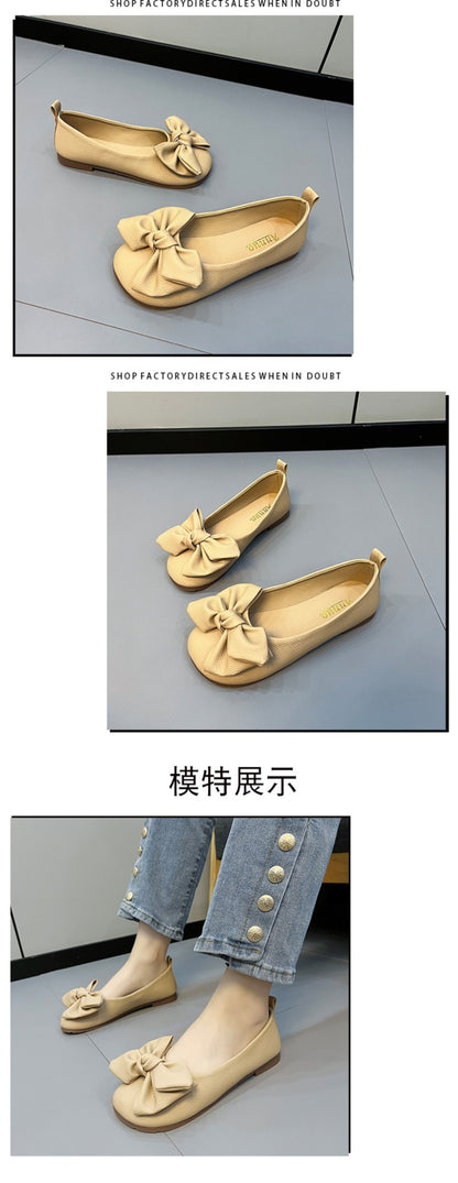 New Luxury Designer Shoes for Women Fashion Butterfly-knot Square Toe Party Leather Ballet Flats Ladies Flat Shoes Loafers Women