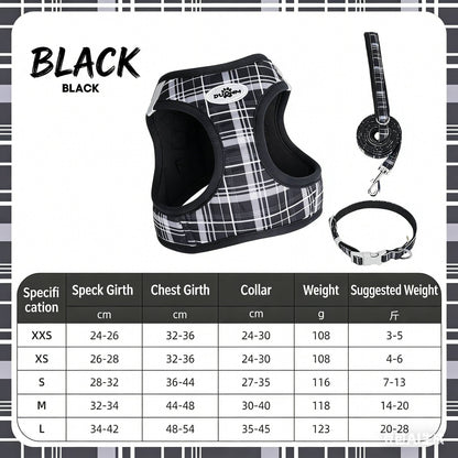 Conjunto de Três Peças de Peitoral para Cães Clássico Xadrez Pet Classic: Coleira Decompressora, Colete Estilo Peitoral e Peitoral de Ano Novo para Cães
