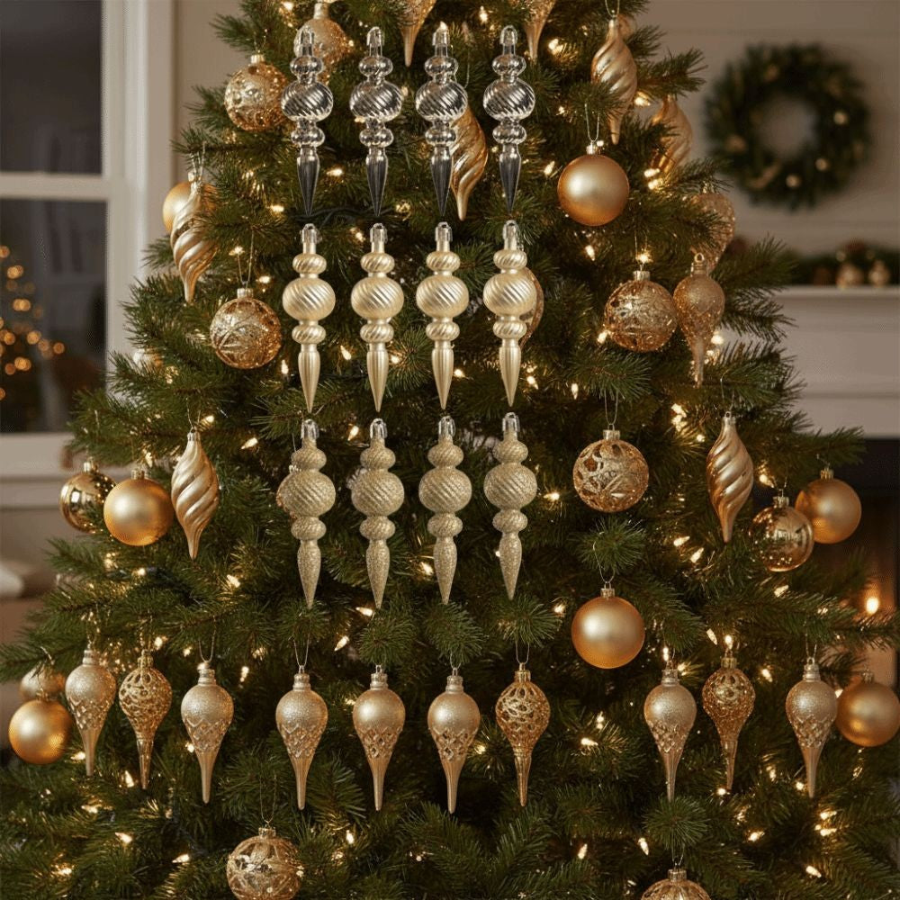 16Pcs 16Pcs/Box Christmas Hanging Balls Special Shaped Gold Powder Xmas Tree Party Decorations with Hanging Rope