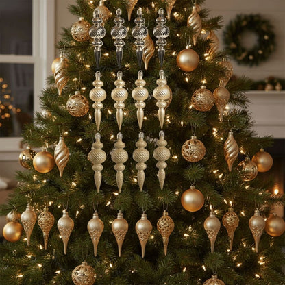 16Pcs 16Pcs/Box Christmas Hanging Balls Special Shaped Gold Powder Xmas Tree Party Decorations with Hanging Rope