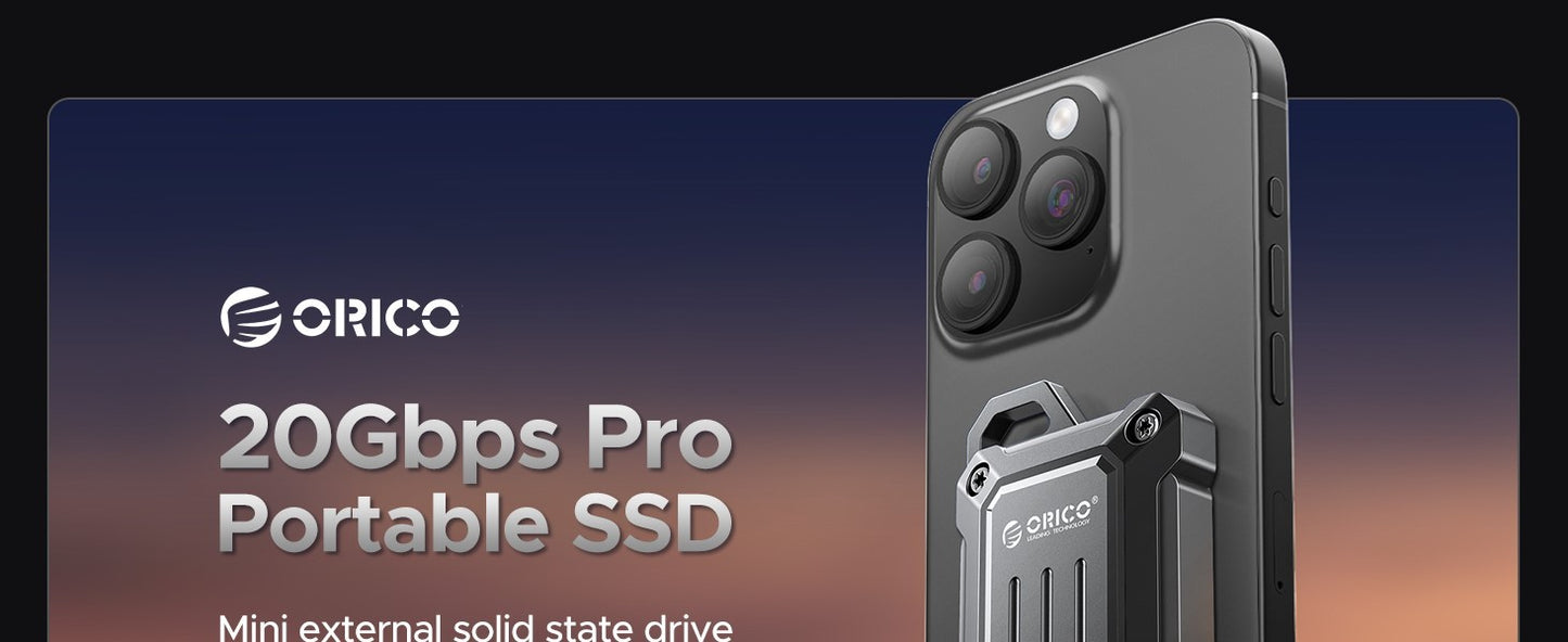 ORICO Portable SSD Up to 2000 MB/s USB 3.2 Gen 2 x 2 External Solid State Drive Water and Dust Resistance for Outdoors Zinc Allo