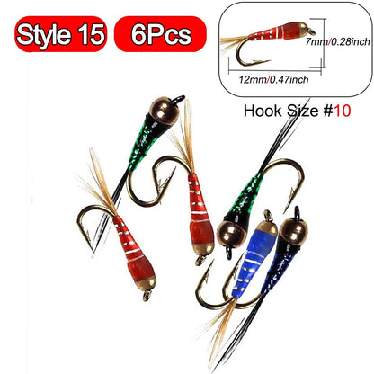 5 Peças Latão Beadhead Pavão Herl Buzzer Fly Isca de Pesca no Gelo Jig Ninfas Larvas para Pesca de Truta Perca Bluegill