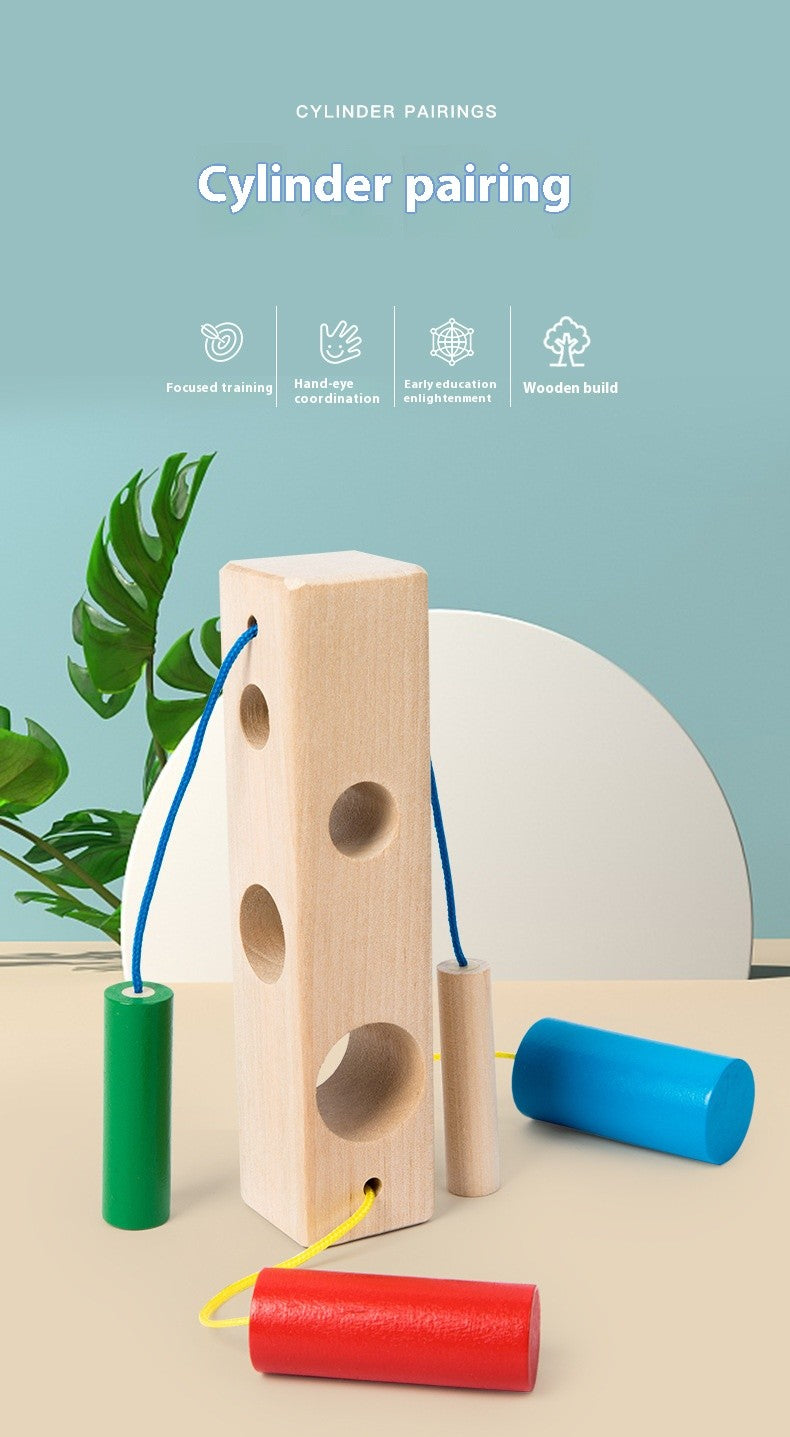 Conjunto de Colunas para Bebês e Crianças Pequenas, Blocos de Construção de Posicionamento, Cordas de Correspondência, Exercício para Bebês, Habilidade de Coordenação Olho-Mão, Brinquedos Educacionais de Madeira para Iluminação da Educação Infantil
