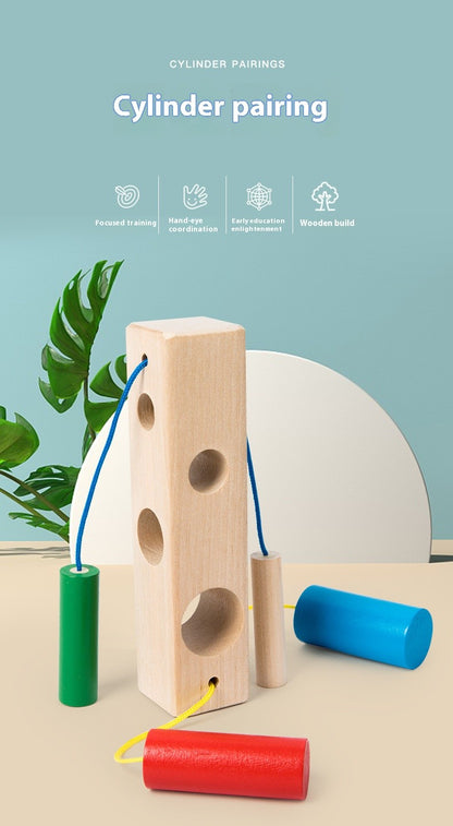 Conjunto de Colunas para Bebês e Crianças Pequenas, Blocos de Construção de Posicionamento, Cordas de Correspondência, Exercício para Bebês, Habilidade de Coordenação Olho-Mão, Brinquedos Educacionais de Madeira para Iluminação da Educação Infantil