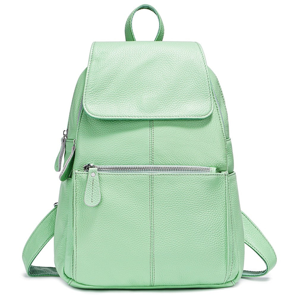 Zency Mochila Feminina Elegante Preta Branca Couro Genuíno Qualidade A++ Antifurto Grande Capacidade Mochila de Viagem Designer