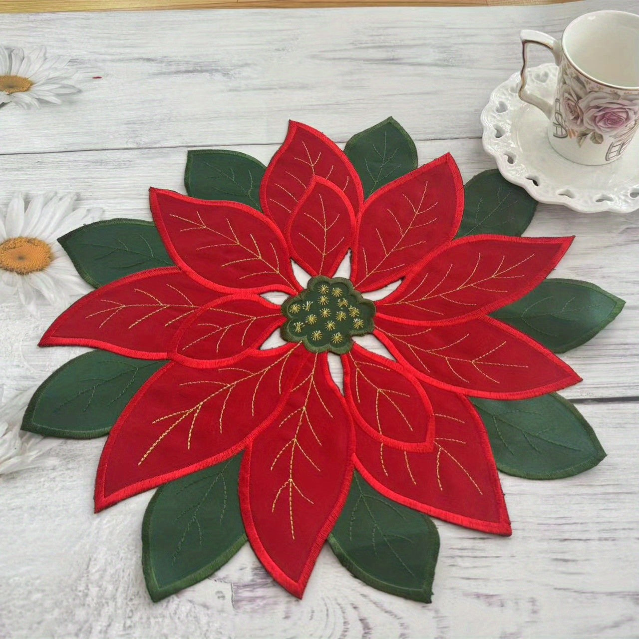 4/2PCS 35X35CM Christmas Embroidered Table Flag Tablecloth European Embroidered Placemat Modern Nordic Circular Cover Tablecloth