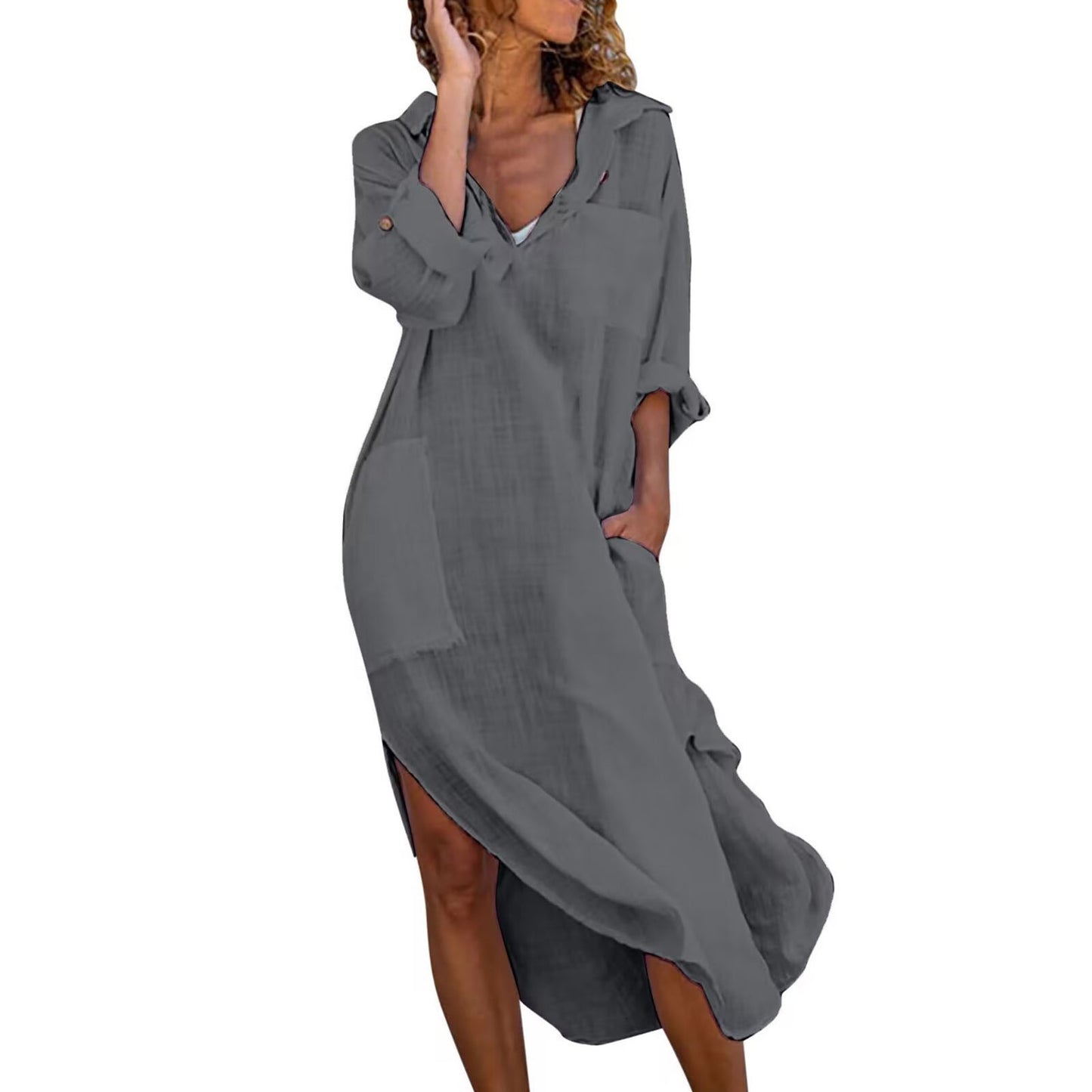 Shirt Dress for Women Linen Cotton Clothing 2022 Spring Summer Casual Vintage Ov