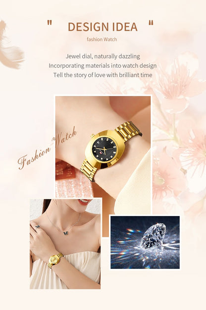 2024 New Women Oval Watch 34mm Stainless Steel Quartz Movement Brand Luxury Water Diamond Gold Black Casual Dress Banquet Watch
