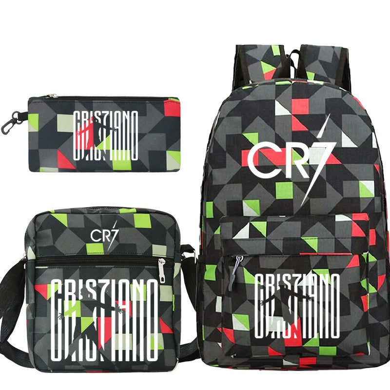 Novas Mochilas CR7 3 peças Estilo Simples Leves Meninos Meninas Bolsas Escolares Mochilas para Laptop de Grande Capacidade para Adolescentes Mochilas de Viagem para Mulheres e Homens
