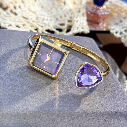 New Ladies Open Bracelet Watch Assorted Shaped Diamond Color Gemstone High-End Quartz Wristwatch Lazy Person's Stylish Timepiece