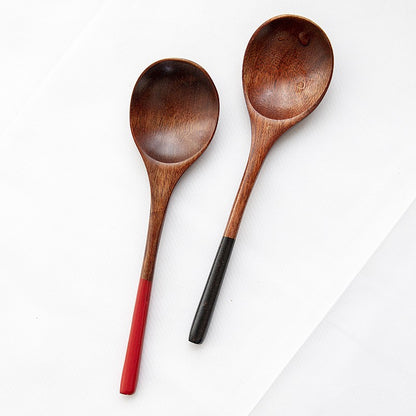 2Pcs Wooden Spoon Kids Rice Dessert Spoon Small Wood Coffee Teaspoon Long Ramen Soup Spoons Japanese Cutlery Kitchen Tableware
