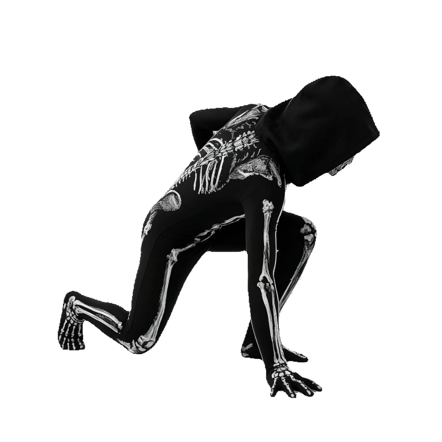 Child Skeleton Horror Hooded Costume Kids Grim Reaper Spooky Skeleton Bodysuit Jumpsuit Scary Halloween Party Role Play Costume