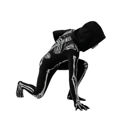Child Skeleton Horror Hooded Costume Kids Grim Reaper Spooky Skeleton Bodysuit Jumpsuit Scary Halloween Party Role Play Costume