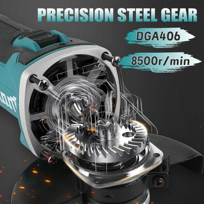 Esmerilhadeira Angular a Bateria Makita DGA406:Motor BL,Compatível com 18V,Velocidade de 8500/min,Punho Removível e Trava de Segurança para Esmerilhamento Eficiente