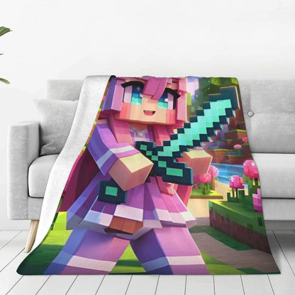 Cartoon Mines Pixel Game Crafts Flannel Blanket Super Warm Throw Blanket for Home Decor Decorative Street Trend Bedspread