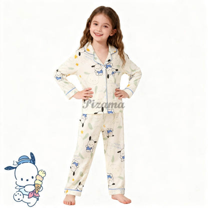 Children's Full Sleeve Button Down 2piece Kuromi Girls Pajamas Sets Boys Cinnamorolls Pyjamas Suits Kids Loungewear Homewear