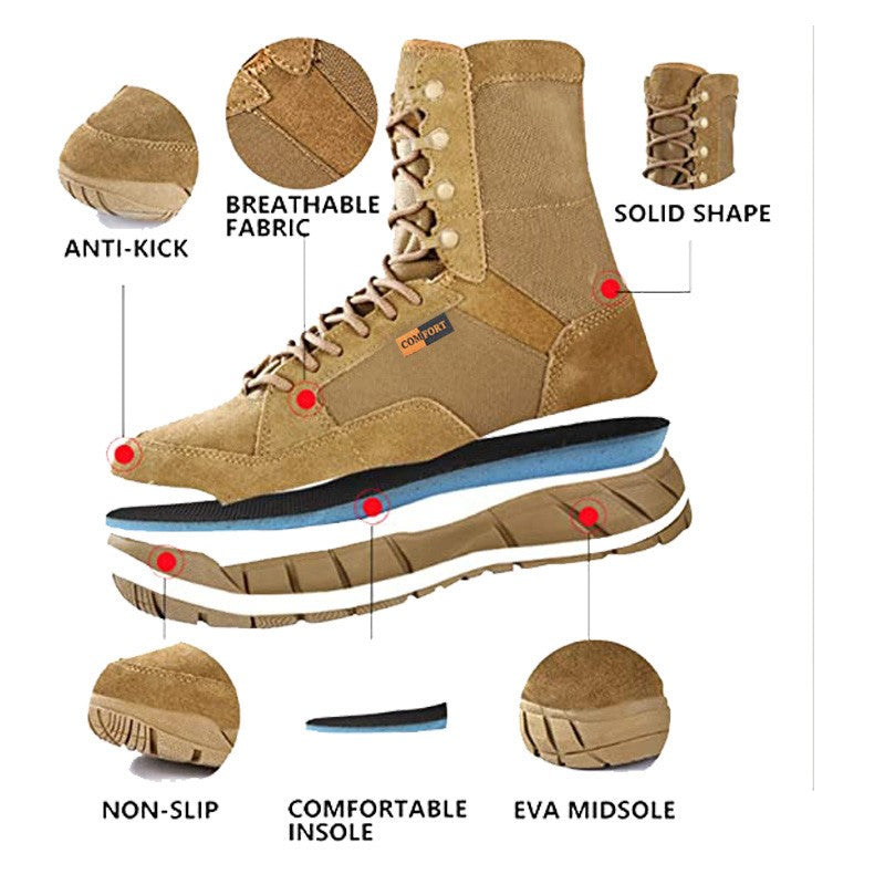 Botas Táticas Leves Masculinas de Combate, Anticolisão, de Treinamento, com Cadarço, Impermeáveis, para Caminhada ao Ar Livre, Calçado Respirável