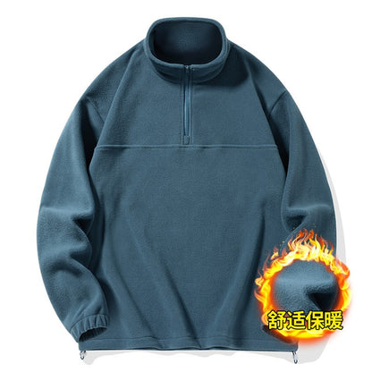 2025 New Style Stand Collar Sweater Half Zipper Pullover Long Sleeve Polar Fleece Men's Autumn And Winter Thick Base Warm