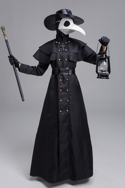 Halloween Medieval Hooded Robe Plague Doctor Costume Mask Hat for Men Monk Cosplay Steampunk Priest Horror Wizard Cloak Cape 5XL