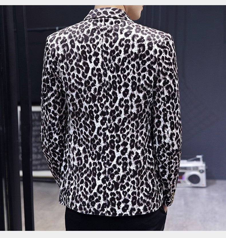Blazer New Men's Fashion Business Gentleman Wedding British Style Banquet Leopard Print Luxe Handsome Outdoor Casual Blazer