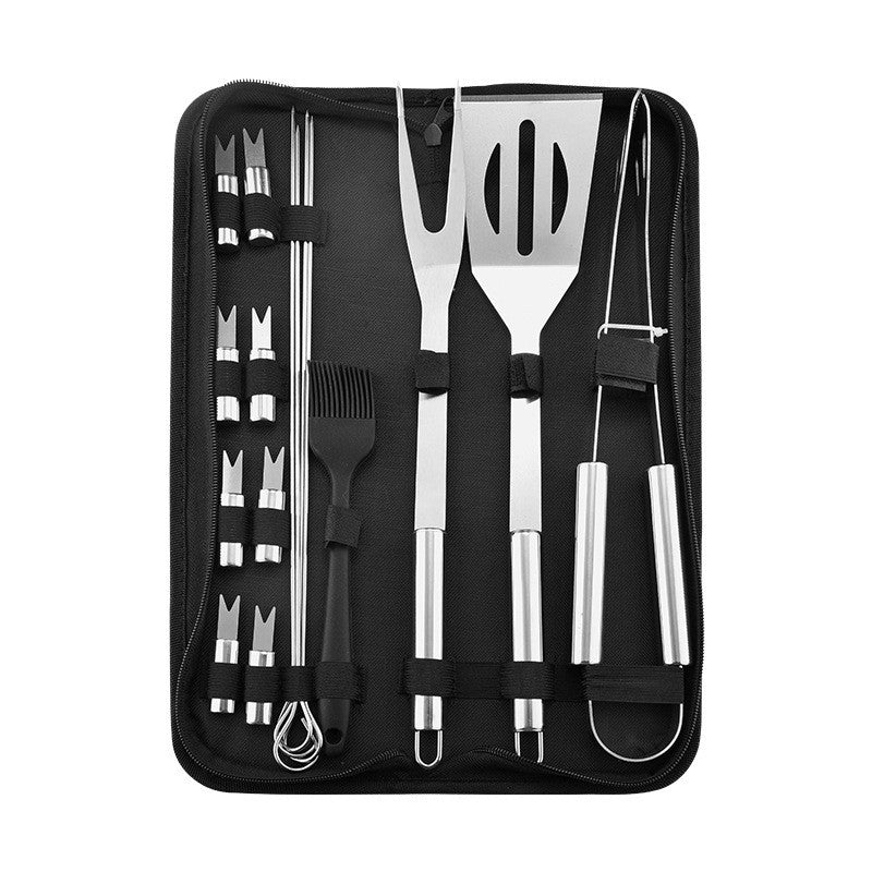 Stainless Steel BBQ Tool Set - Portable Grill Utensils in Oxford Cloth Bag, Complete Outdoor Cooking Kit for Camping &