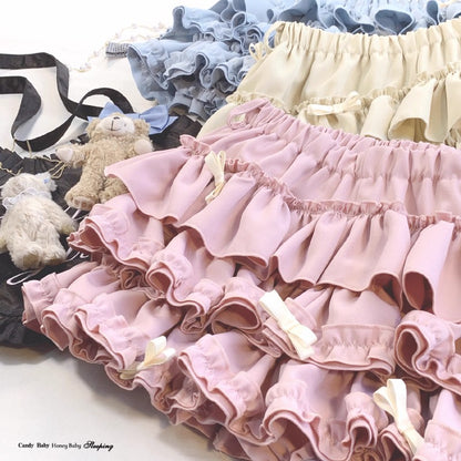 Y2K Sweet Ruffles Mini Skirt Women Kawaii Lolita Bow A Line Skirts Harajuku Japanese Cute High Waist Pink Blue Cake Skirt