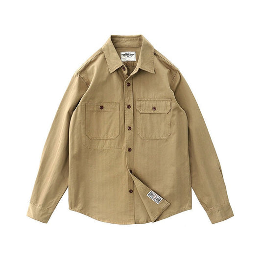 Gmiixder Men Cargo Long Sleeve Shirt Spring Autumn Hip Hop Jacket American Casual Retro Green Tough Man Workwear Shirt