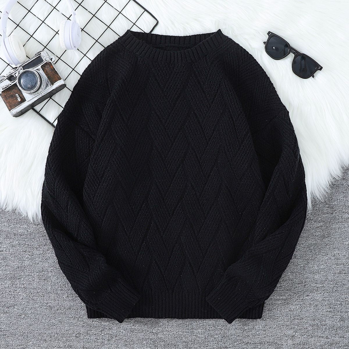 New\Japanese Style Round Neck Couple Sweater Plain Weave Style Casual Versatile Trendyy Men's Long-Sleeved Sweater Top