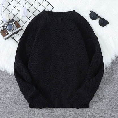 New\Japanese Style Round Neck Couple Sweater Plain Weave Style Casual Versatile Trendyy Men's Long-Sleeved Sweater Top