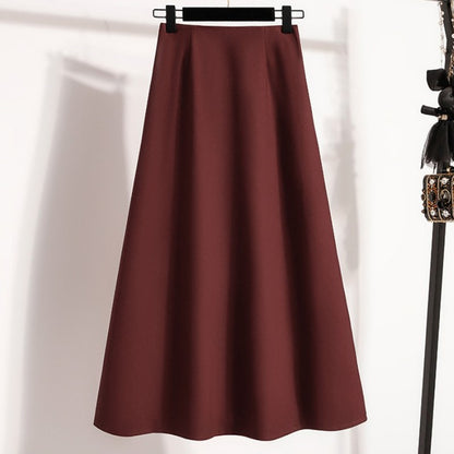 A-Line Mini Skirt High Waist Mid Length Skirts Women's Slimming Black Autumn Elastic Waist Design Solid Color Versatile Skirt