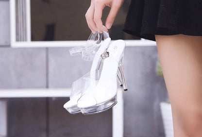 12cm 13cm 15CM Transparent Shoes for Party Club Clear Super High Heels Sandals Stiletto Sexy Pole Dance Strippers Women Shoes