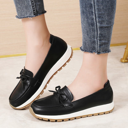 Genuine Leather Women Flats Fashion Casual Women Shoe Moccasins Shoes Woman Slip on Flat Shoes Black Ladies Shoes Plus Size