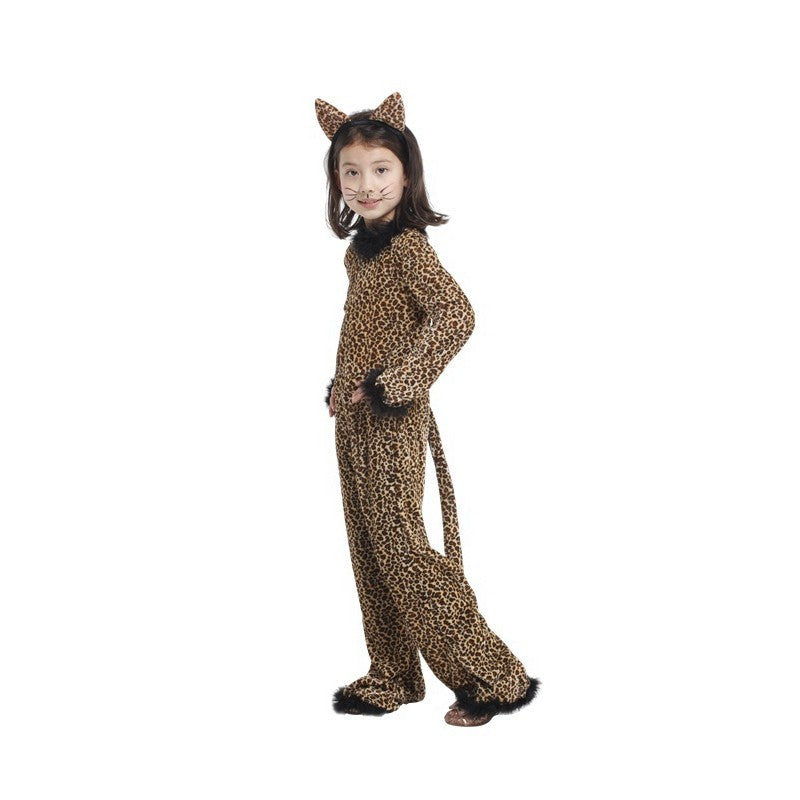 4?10Y Girls Leopard Animal Cosplay Jumpsuit, Kids Costume for Halloween Purim Carnival Mardi Gras Party