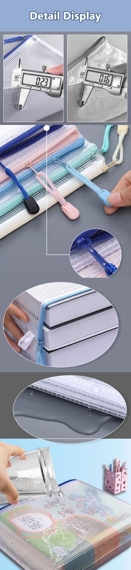 5PCS Stationery Storage Folder File Mesh Zipper Pouch A3 A4 A5 A6 B4 B5 Document Bag Zip File Folder School Office Supplies