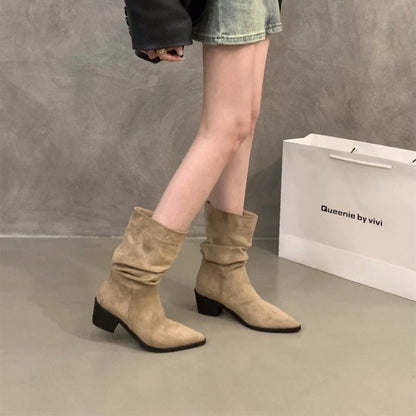 Vintage Pointed Toe Women Ankle Boots Fashion Elegant Soft Suede Shoes Autumn Winter Low Heel Women's Short Booties D423
