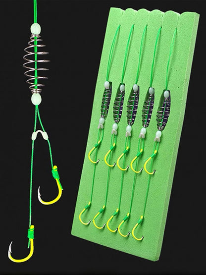 5 pçs/conjunto Anzol Fluorescente Verde Aço de Alto Carbono 8# -13# Anzóis Afiados Fortes com Mola para Pesca em Água Salgada e Doce